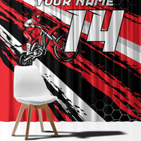 Custom Dirt Bike Window Curtain Motocross Rider Red Black Hex Pattern and Racing Number - Wonder Print Shop