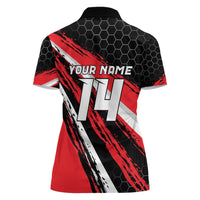 Custom Dirt Bike Women Polo Shirt Motocross Rider Red Black Hex Pattern and Racing Number - Wonder Print Shop