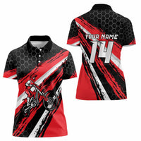 Custom Dirt Bike Women Polo Shirt Motocross Rider Red Black Hex Pattern and Racing Number - Wonder Print Shop