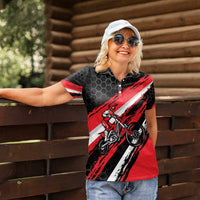 Custom Dirt Bike Women Polo Shirt Motocross Rider Red Black Hex Pattern and Racing Number - Wonder Print Shop