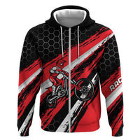 Custom Dirt Bike Zip Hoodie Motocross Rider Red Black Hex Pattern and Racing Number - Wonder Print Shop