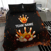 Flaming Bowling Ball Design Bedding Set with Strike Pins and Glowing Fire Sparks on Dark Background - Wonder Print Shop