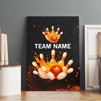 Flaming Bowling Ball Design Canvas Wall Art with Strike Pins and Glowing Fire Sparks on Dark Background - Wonder Print Shop