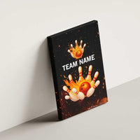 Flaming Bowling Ball Design Canvas Wall Art with Strike Pins and Glowing Fire Sparks on Dark Background - Wonder Print Shop