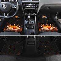 Flaming Bowling Ball Design Car Mats with Strike Pins and Glowing Fire Sparks on Dark Background - Wonder Print Shop