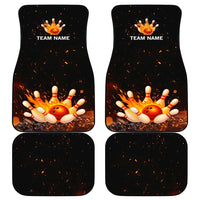 Flaming Bowling Ball Design Car Mats with Strike Pins and Glowing Fire Sparks on Dark Background - Wonder Print Shop