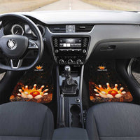 Flaming Bowling Ball Design Car Mats with Strike Pins and Glowing Fire Sparks on Dark Background - Wonder Print Shop