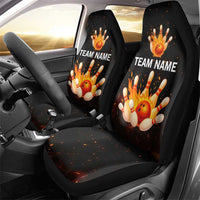 Flaming Bowling Ball Design Car Seat Cover with Strike Pins and Glowing Fire Sparks on Dark Background - Wonder Print Shop