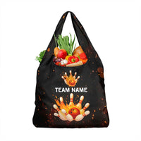 Flaming Bowling Ball Design Grocery Bag with Strike Pins and Glowing Fire Sparks on Dark Background - Wonder Print Shop