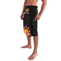 Flaming Bowling Ball Design Lavalava with Strike Pins and Glowing Fire Sparks on Dark Background - Wonder Print Shop