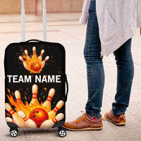 Flaming Bowling Ball Design Luggage Cover with Strike Pins and Glowing Fire Sparks on Dark Background - Wonder Print Shop