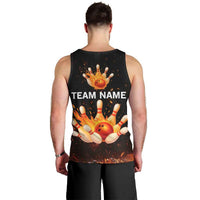 Flaming Bowling Ball Design Men Tank Top with Strike Pins and Glowing Fire Sparks on Dark Background - Wonder Print Shop