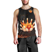 Flaming Bowling Ball Design Men Tank Top with Strike Pins and Glowing Fire Sparks on Dark Background - Wonder Print Shop