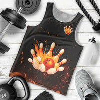 Flaming Bowling Ball Design Men Tank Top with Strike Pins and Glowing Fire Sparks on Dark Background - Wonder Print Shop