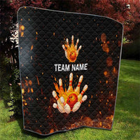 Flaming Bowling Ball Design Quilt with Strike Pins and Glowing Fire Sparks on Dark Background - Wonder Print Shop