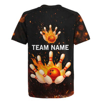 Flaming Bowling Ball Design Rugby Jersey with Strike Pins and Glowing Fire Sparks on Dark Background - Wonder Print Shop
