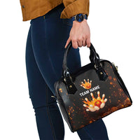 Flaming Bowling Ball Design Shoulder Handbag with Strike Pins and Glowing Fire Sparks on Dark Background - Wonder Print Shop