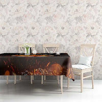 Flaming Bowling Ball Design Tablecloth with Strike Pins and Glowing Fire Sparks on Dark Background - Wonder Print Shop