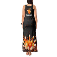 Flaming Bowling Ball Design Tank Maxi Dress with Strike Pins and Glowing Fire Sparks on Dark Background - Wonder Print Shop