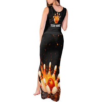 Flaming Bowling Ball Design Tank Maxi Dress with Strike Pins and Glowing Fire Sparks on Dark Background - Wonder Print Shop