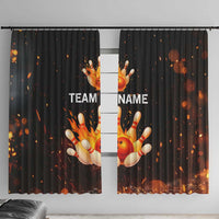 Flaming Bowling Ball Design Window Curtain with Strike Pins and Glowing Fire Sparks on Dark Background - Wonder Print Shop