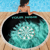 Darts Board Beach Blanket with Flaming Green Smoke and Crest Emblem on Black Gradient Background - Wonder Print Shop