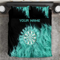 Darts Board Bedding Set with Flaming Green Smoke and Crest Emblem on Black Gradient Background - Wonder Print Shop