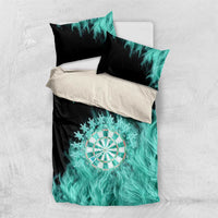 Darts Board Bedding Set with Flaming Green Smoke and Crest Emblem on Black Gradient Background - Wonder Print Shop