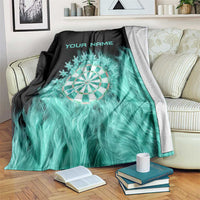 Darts Board Blanket with Flaming Green Smoke and Crest Emblem on Black Gradient Background - Wonder Print Shop