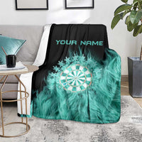 Darts Board Blanket with Flaming Green Smoke and Crest Emblem on Black Gradient Background - Wonder Print Shop