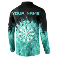 Darts Board Button Sweatshirt with Flaming Green Smoke and Crest Emblem on Black Gradient Background - Wonder Print Shop