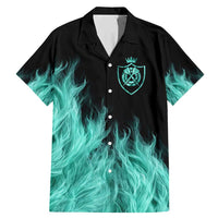 Darts Board Family Matching Mermaid Dress and Hawaiian Shirt with Flaming Green Smoke and Crest Emblem on Black Gradient Background - Wonder Print Shop