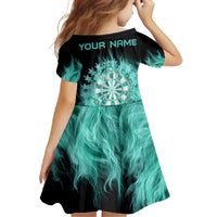 Darts Board Family Matching Off Shoulder Maxi Dress and Hawaiian Shirt with Flaming Green Smoke and Crest Emblem on Black Gradient Background - Wonder Print Shop