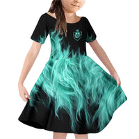 Darts Board Family Matching Off Shoulder Short Dress and Hawaiian Shirt with Flaming Green Smoke and Crest Emblem on Black Gradient Background - Wonder Print Shop
