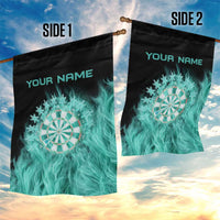 Darts Board Garden Flag with Flaming Green Smoke and Crest Emblem on Black Gradient Background - Wonder Print Shop