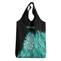 Darts Board Grocery Bag with Flaming Green Smoke and Crest Emblem on Black Gradient Background - Wonder Print Shop