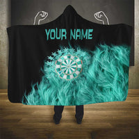 Darts Board Hooded Blanket with Flaming Green Smoke and Crest Emblem on Black Gradient Background - Wonder Print Shop