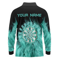 Darts Board Long Sleeve Polo Shirt with Flaming Green Smoke and Crest Emblem on Black Gradient Background - Wonder Print Shop