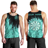 Darts Board Men Tank Top with Flaming Green Smoke and Crest Emblem on Black Gradient Background - Wonder Print Shop