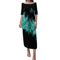 Darts Board Puletasi with Flaming Green Smoke and Crest Emblem on Black Gradient Background - Wonder Print Shop