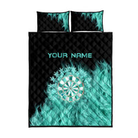 Darts Board Quilt Bed Set with Flaming Green Smoke and Crest Emblem on Black Gradient Background - Wonder Print Shop