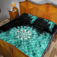 Darts Board Quilt Bed Set with Flaming Green Smoke and Crest Emblem on Black Gradient Background - Wonder Print Shop