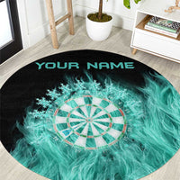 Darts Board Round Carpet with Flaming Green Smoke and Crest Emblem on Black Gradient Background - Wonder Print Shop