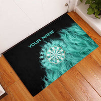 Darts Board Rubber Doormat with Flaming Green Smoke and Crest Emblem on Black Gradient Background - Wonder Print Shop