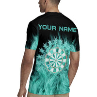 Darts Board Rugby Jersey with Flaming Green Smoke and Crest Emblem on Black Gradient Background - Wonder Print Shop