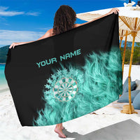 Darts Board Sarong with Flaming Green Smoke and Crest Emblem on Black Gradient Background - Wonder Print Shop