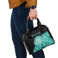 Darts Board Shoulder Handbag with Flaming Green Smoke and Crest Emblem on Black Gradient Background - Wonder Print Shop