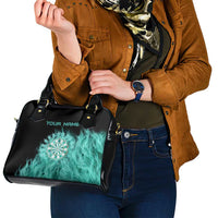 Darts Board Shoulder Handbag with Flaming Green Smoke and Crest Emblem on Black Gradient Background - Wonder Print Shop