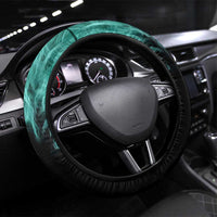 Darts Board Steering Wheel Cover with Flaming Green Smoke and Crest Emblem on Black Gradient Background - Wonder Print Shop