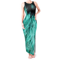 Darts Board Tank Maxi Dress with Flaming Green Smoke and Crest Emblem on Black Gradient Background - Wonder Print Shop